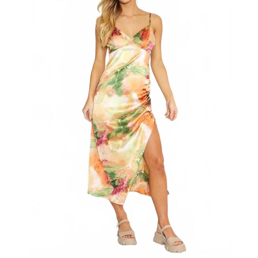NEW MISS SPARKLING side gather midi dress in multicolor